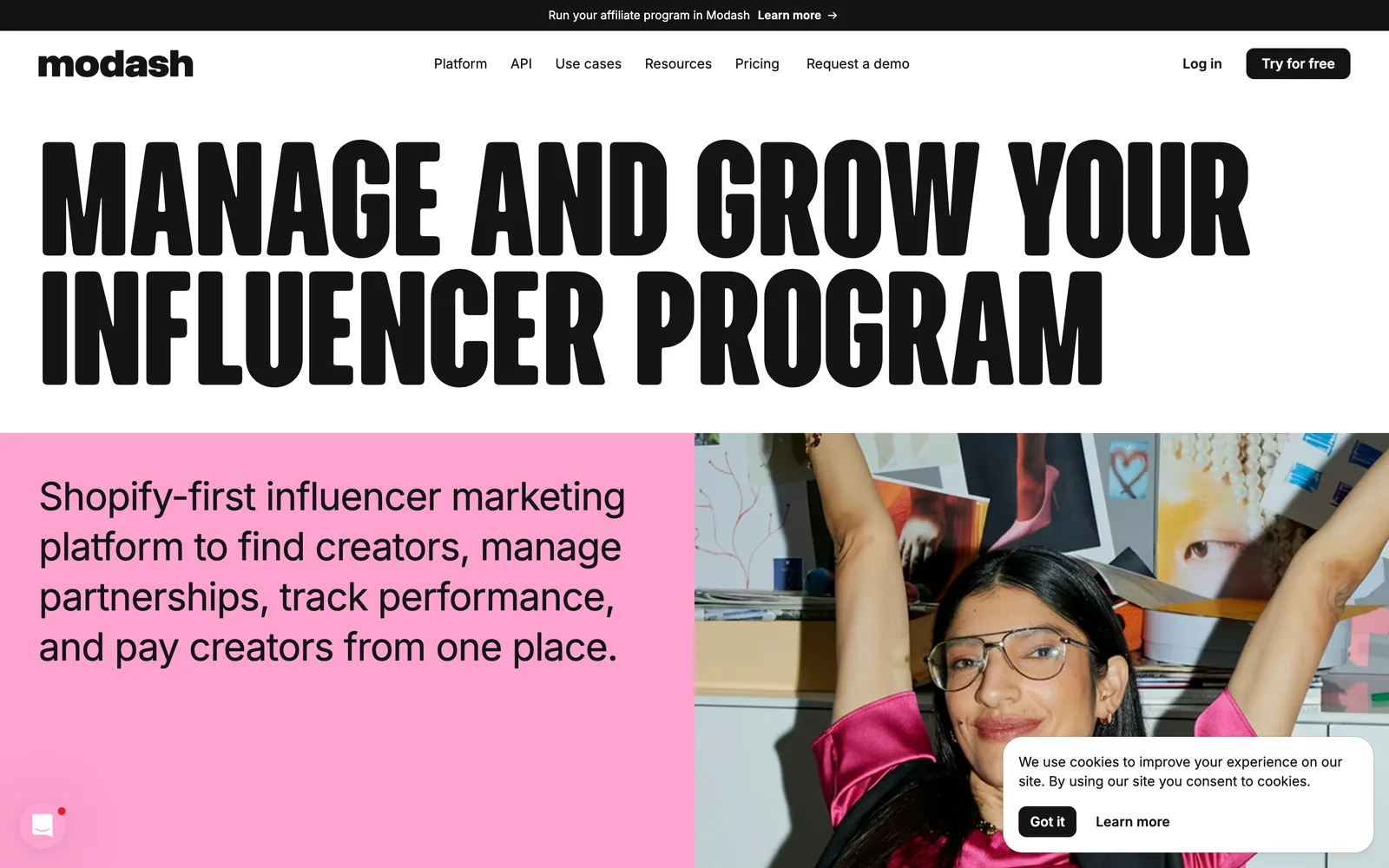 Modash homepage claiming 350M+ searchable creators