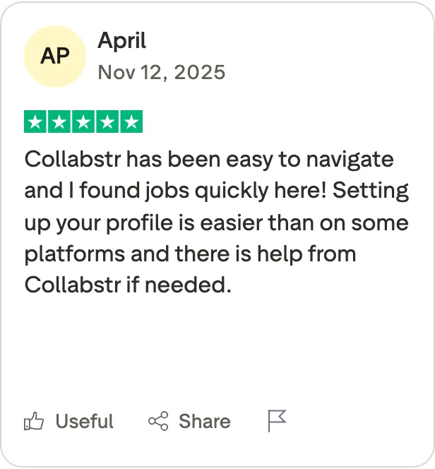 Five-star Trustpilot review praising Collabstr's ease of use
