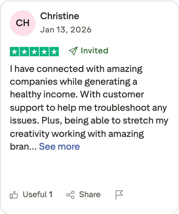 Five-star Trustpilot review from a creator praising Insense collaborations