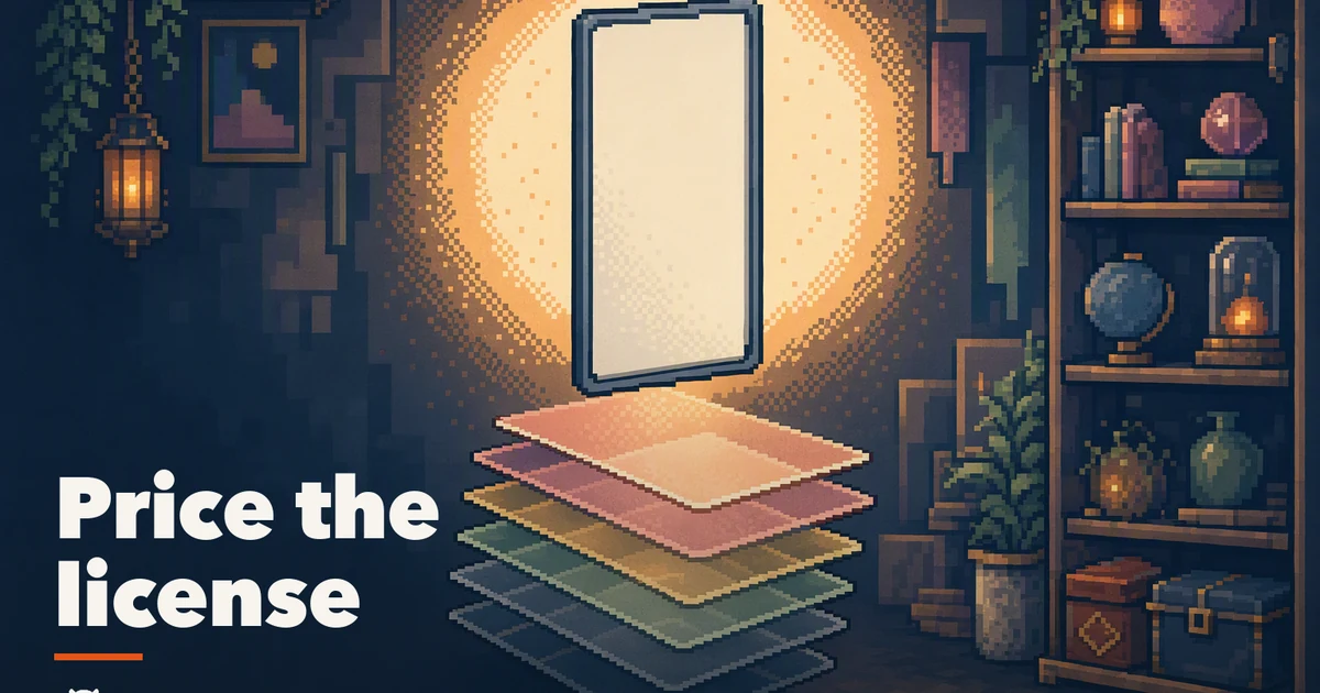 Brand illustration of a vertical phone-shaped video frame resting on a stack of layered translucent cards, each card slightly offset, with a soft ring of light behind them.